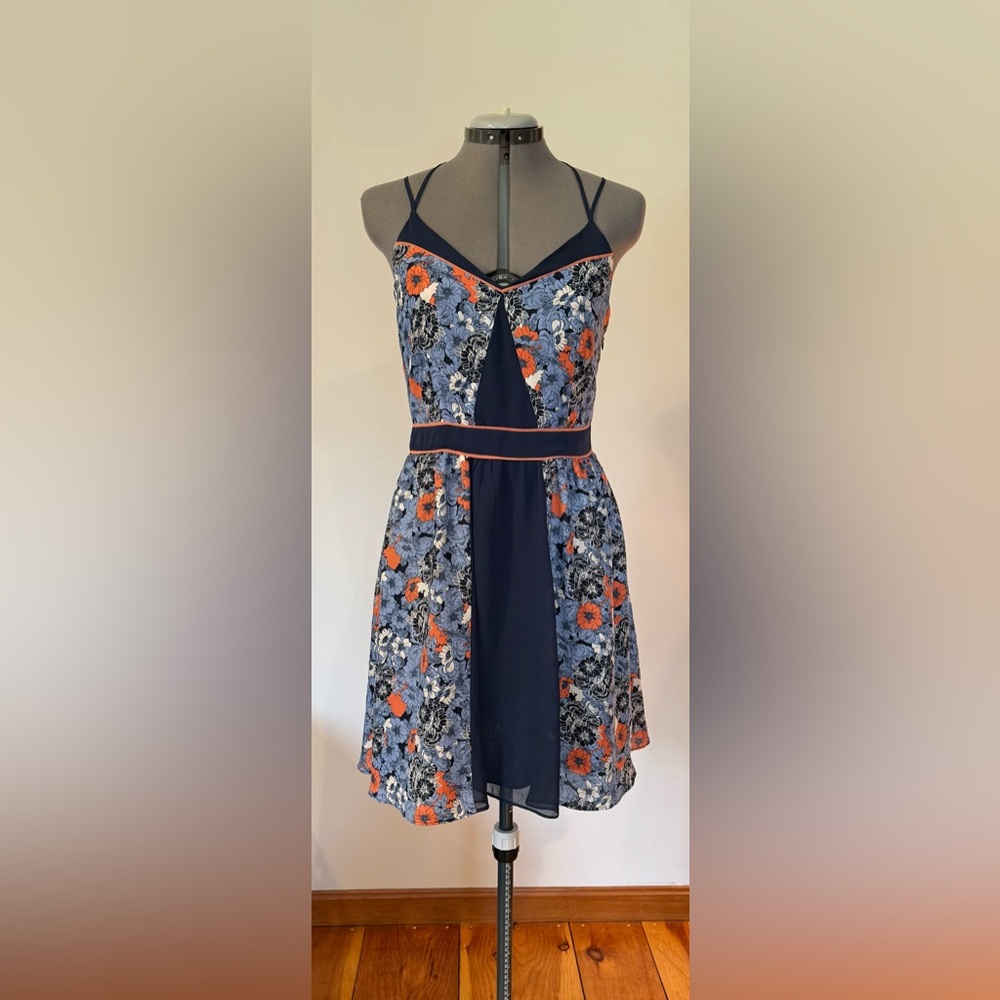 LC Lauren Conrad Blue with Orange and White Flowers Summer Dress